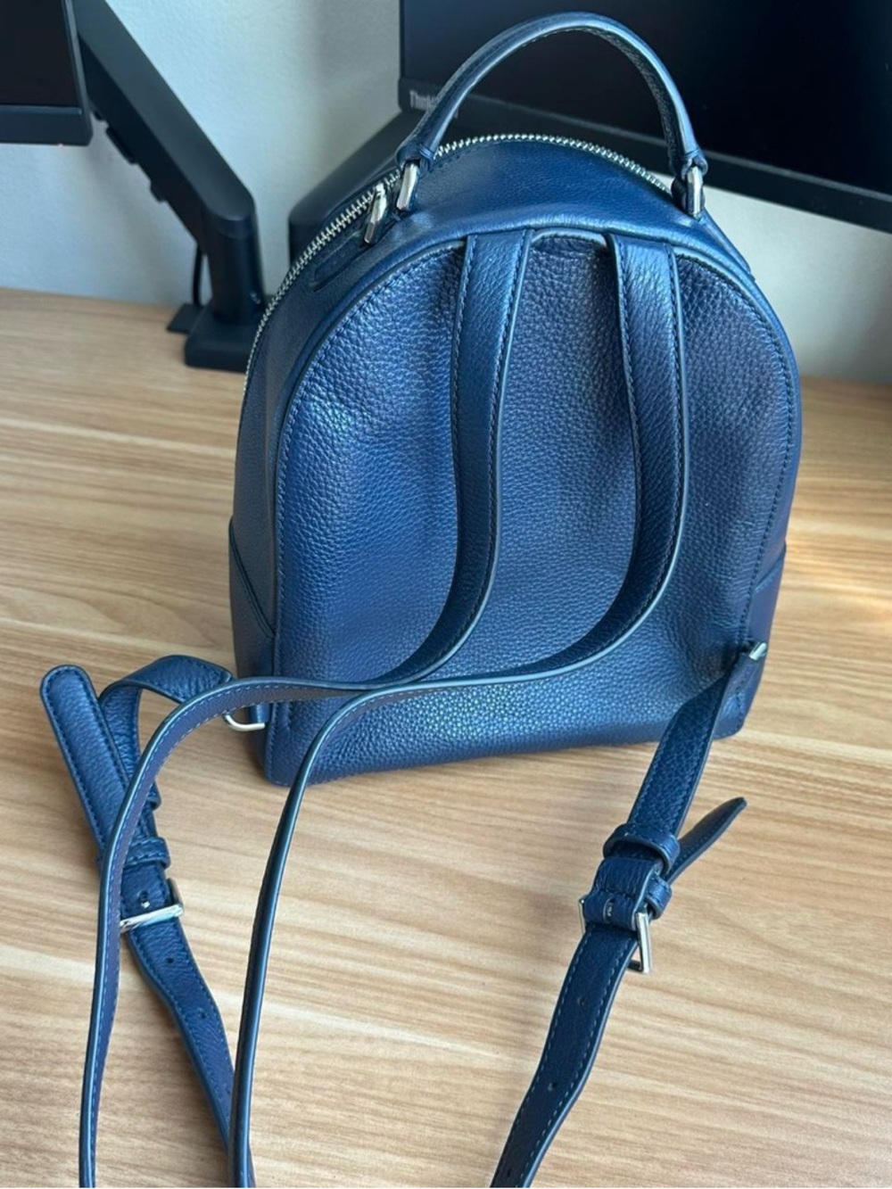 kate spade Navy Pebbled Leather Mini Backpack with Front Zip Pocket - Picture 3 of 6